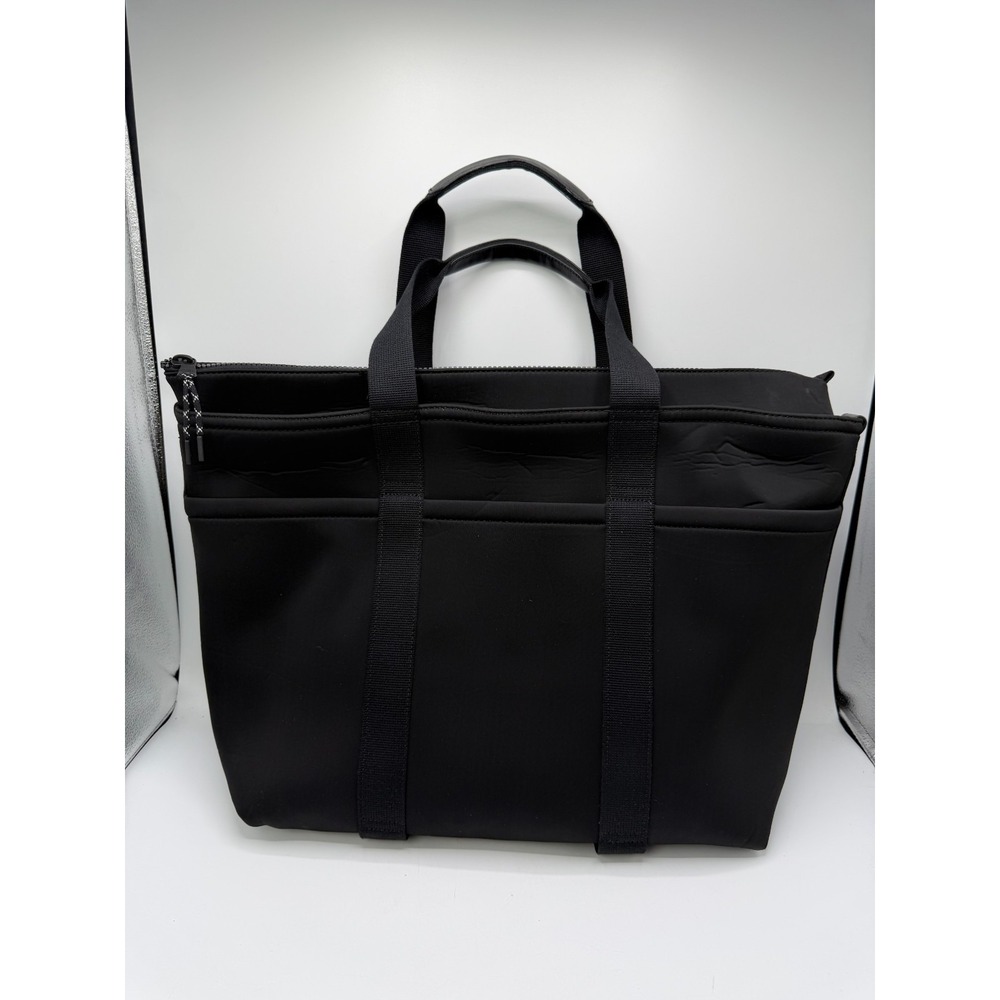 Banana Republic Neoprene Zip Tote Bag Black Hot Pink Lining Leather Trim 469451